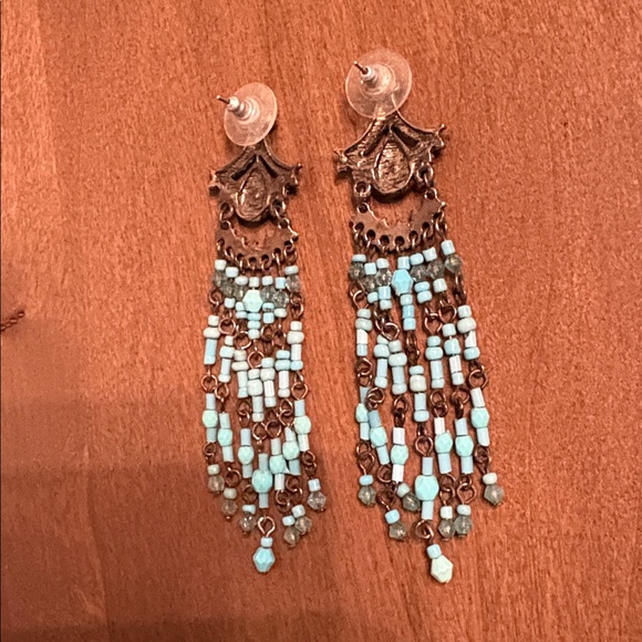 Turquoise Beaded Chandelier/Dangle Earrings - Picture 6 of 8